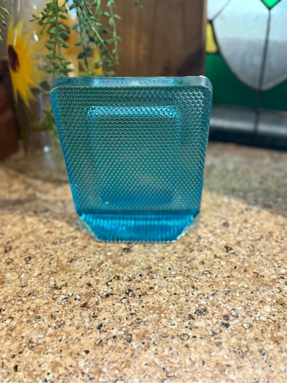 Vintage  4” x 5” Aqua Blue Textured Glass Frame|